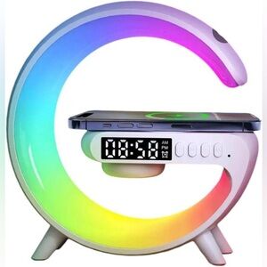 RGB LED night light digital clock display. Built-in wireless charging pad. NEW!